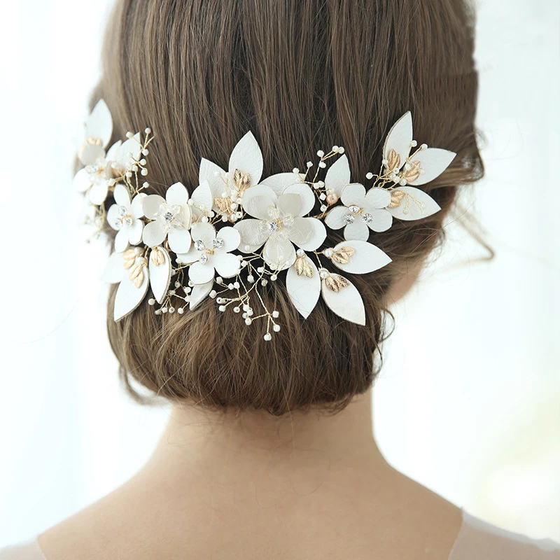 Очаровательный цветок Свадебная Корона для волос клип жемчуг женские украшения