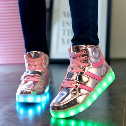 Малышей Детей Shoes Высокие Мальчики Девочки Светодиодные Тапочки USB Зарядки Дети