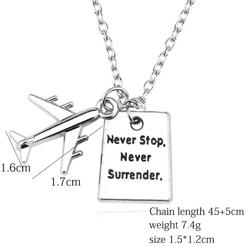 Never Stop Airplane Мода Бумага самолет Цепочки и ожерелья вырвать одном направлении Подвески для Для мужчин Для женщин Модные украшения Прямая - Окраска металла: Never Stop Airplane