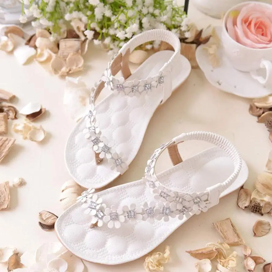 YOUYEDIAN/женские летние шлепанцы в богемном стиле с цветами и бусинами Шлепанцы на