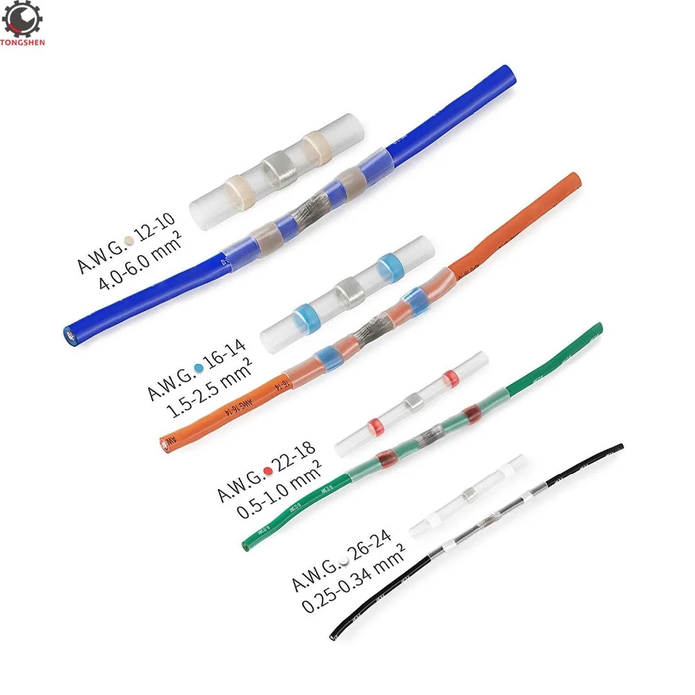 Термоусадочные стыковые трубки для проводов. Термоусадочная трубка для гмл 6. Термоусадочный рукав с припоем мегавольт. Изолированные кабельные наконечники - 2x2,5 mm2. Соединители термоусаживаемые.