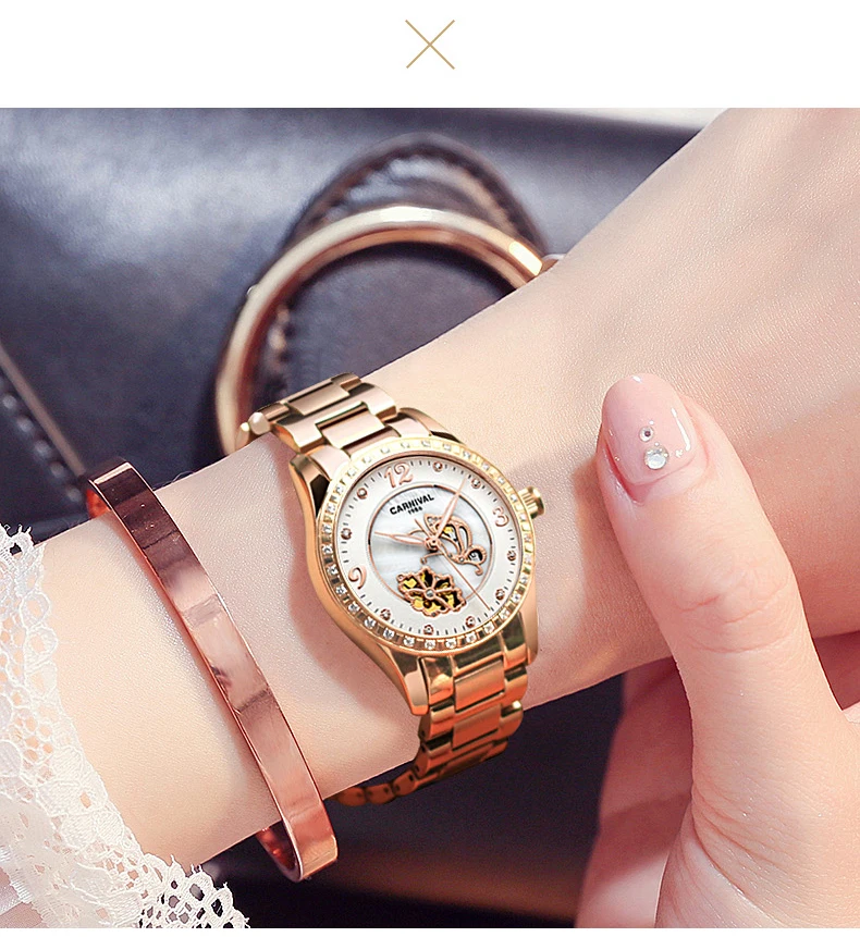 Carnival Mechanical Watch Women Ceramic Clock Butterfly Design Women's Watches Top Brand Luxury Women Sapphire Crystal Female