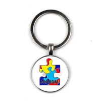 autism awareness jigsaw puzzle keychain hope colorful puzzle piece printed glass cabochon pendant key ring bag charm gift
