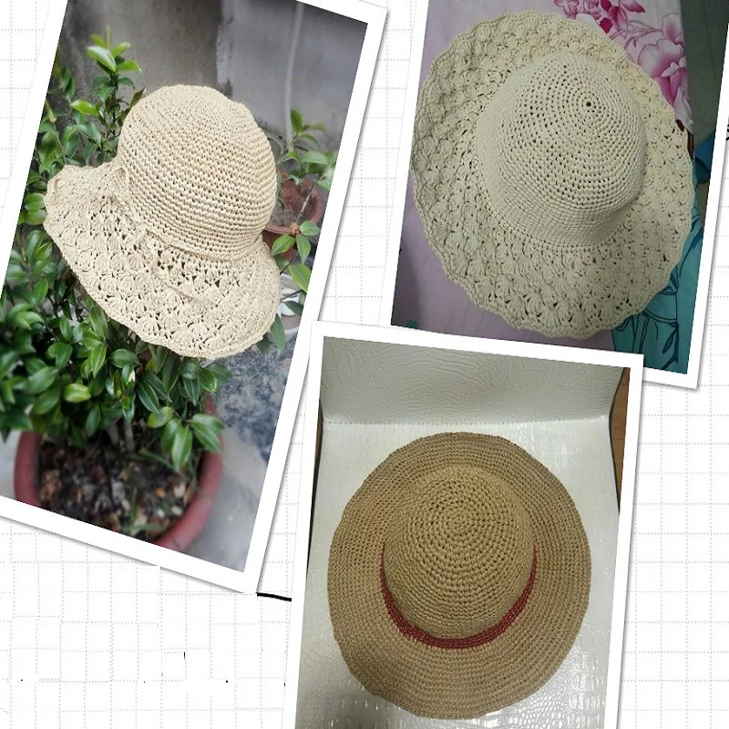 Хлопковая трава Lafite Thread соломенная шляпа вязаная крючком Line Пляжная летняя с