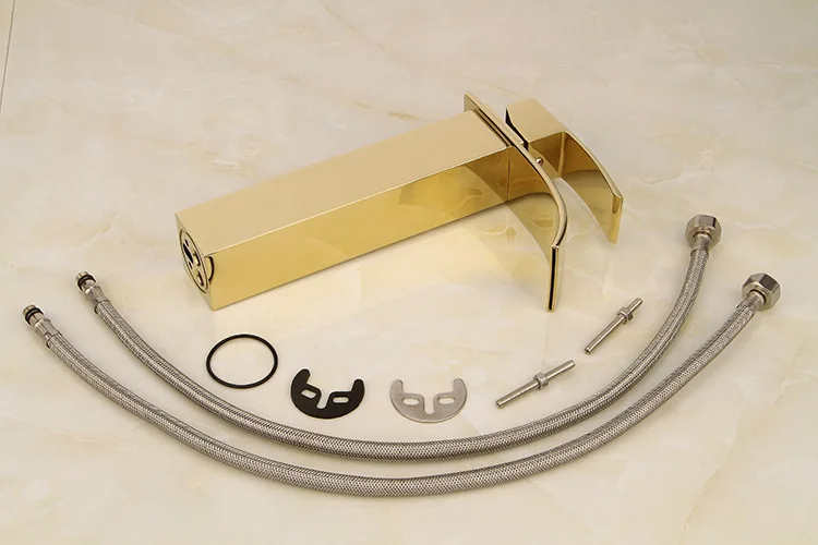 Бесплатная доставка золотой кран с одной ручкой и водопадом твердой латунной