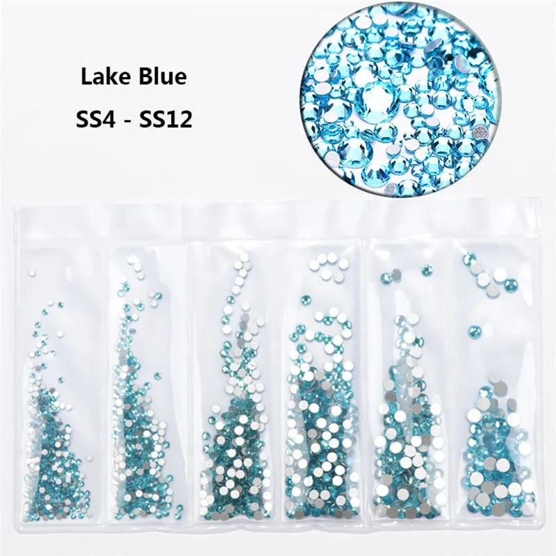 lake blue Мульти-размер 1700 шт стеклянные стразы украшения для ногтей swarovsky ногтей кристалл страз амулеты смешанные размеры стразы набор - Цвет: lake blue