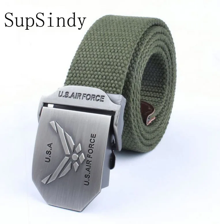 Green SupSindy мужские и wo мужские холщовые пояса ВВС США с металлической пряжкой Роскошные джинсовые ремни для мужчин винтажные Тактические пояса военный ремень мужской - Цвет: Green
