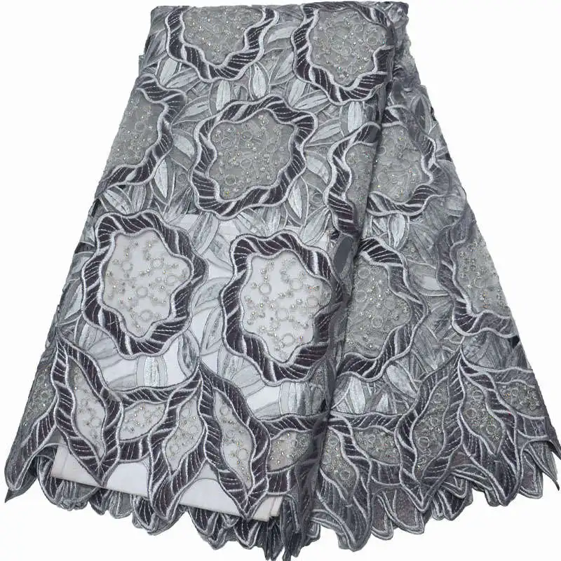 Нигерийская французская Wthie Тюлевая кружевная ткань с блестками 2019