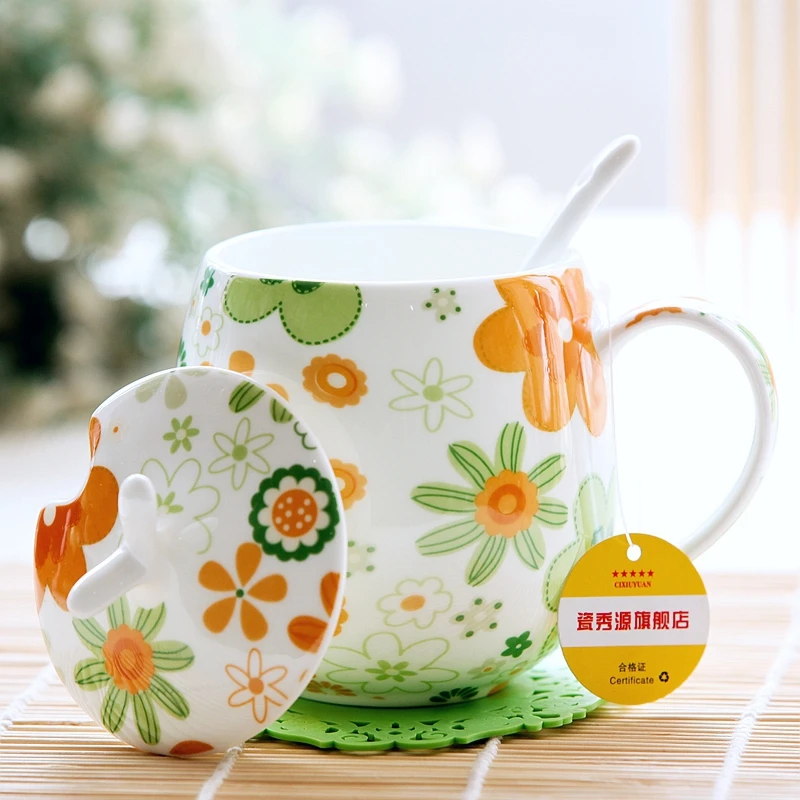 Оптовая продажа 400 мл керамическая чашка изысканный цветочный узор кружка для