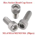 Винты с шестигранной головкой M1.4M1.6M2M2.5M3M4 из нержавеющей стали 304 DIN912, болты с шестигранной головкой A2, болты с шестигранной головкой для мебели и велосипеда, 50 шт.