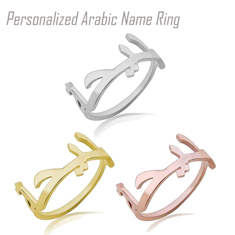 Custom Arabic Letter Rings Angle Chime Brand Personalized Arab Name Ring Real 925 Sterling Silver |