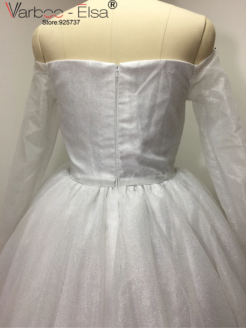 VARBOO_ELSA Long Sleeve Boat Neck Sexy Prom Dress High Low Evening White Sequined Special Occasion 2021 Custom Black | Свадьбы и