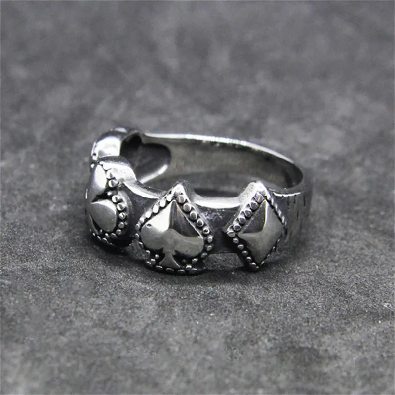 1pc Dropship New Design Poker Spade Heart Club Ring 316L Stainless Steel Fashion Band Party | Украшения и аксессуары