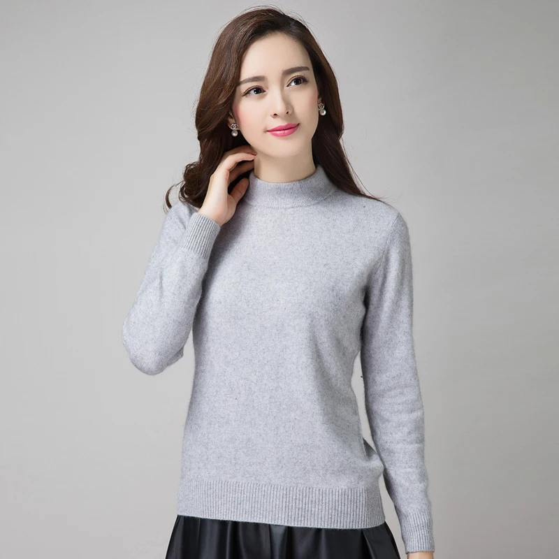 2017 High Quality New winter Women high collar Cashmere Sweater Pure color short paragraph Wool Knitted Pullover sweater | Женская