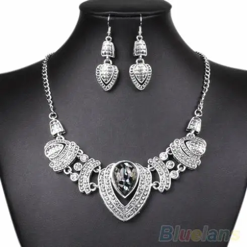 Женский винтажный комплект из колье серёг и цепочки 08TZ|necklace earrings jewelry set|jewelry