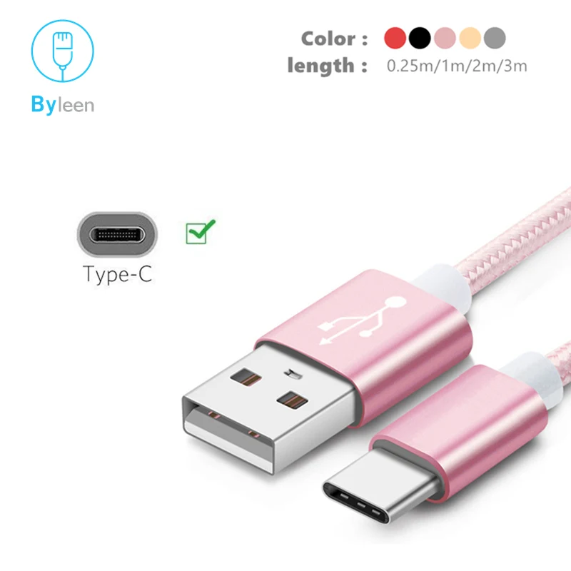 Нейлоновый плетеный кабель USB Type C для Samsung Galaxy S10 S9 S8 Xiaomi mi9 mi8 mi a1 быстрая зарядка Typo