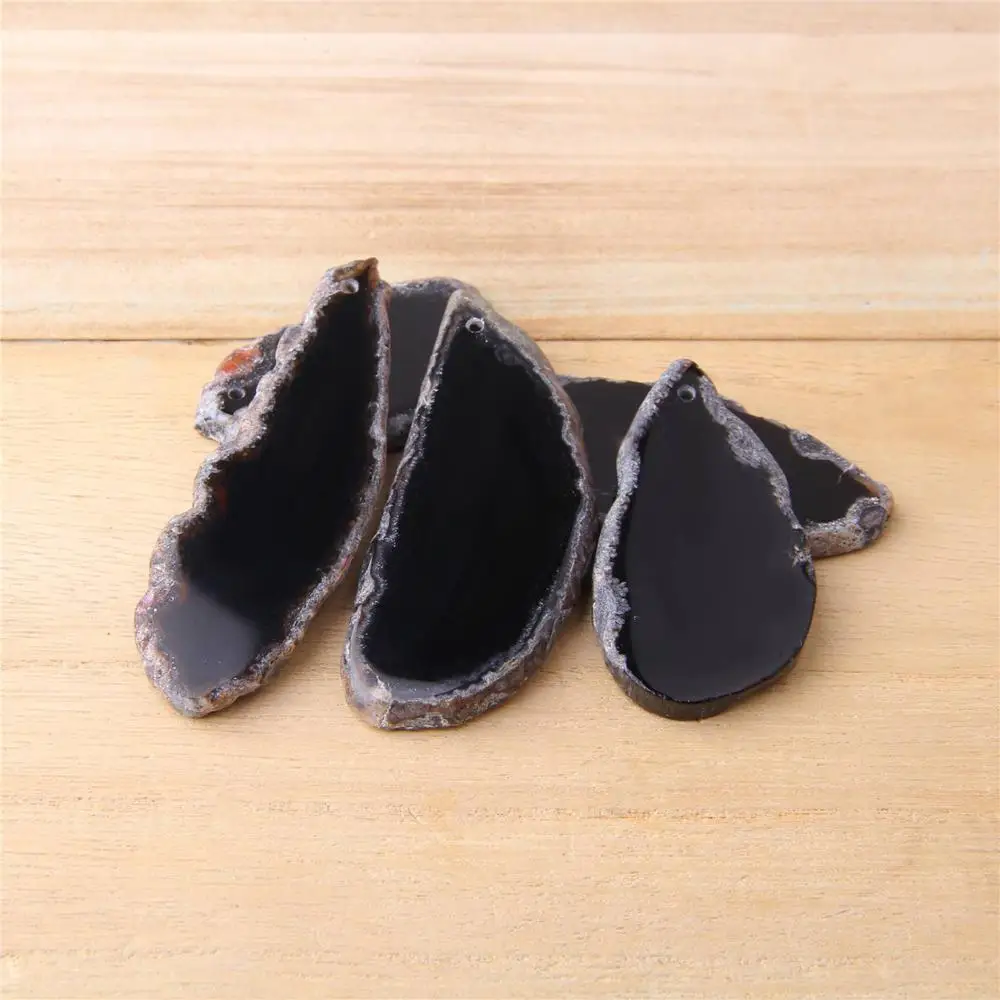 Черный натуральный Агаты ломтик Кулон druzy изготовление поиск ювелирных изделий