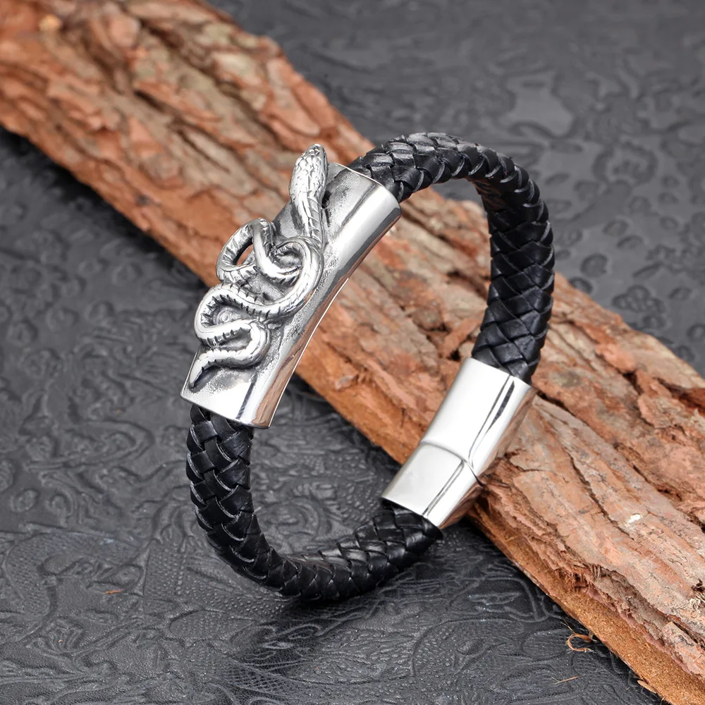 Factory direct sales manual weaving stainless steel snake chain wholesale accessories bracelet genuine leather hand ornaments | Украшения и