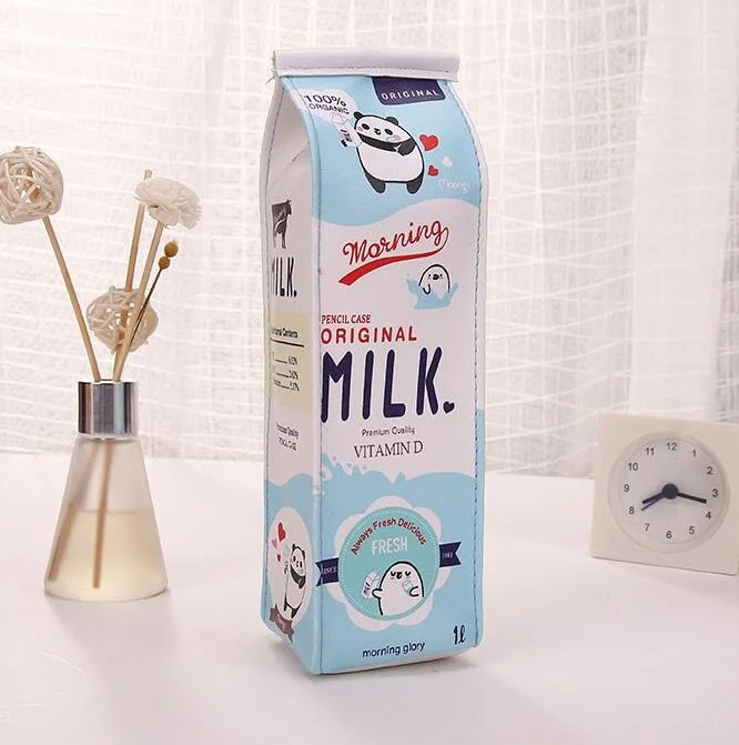 Blue Original Milk 1 шт./лот Kawaii молочный ящик дизайн водонепроницаемый пенал из ПУ пеналы студентов подарок хранения многофункциональные мешки для очистки - Цвет: Blue Original Milk