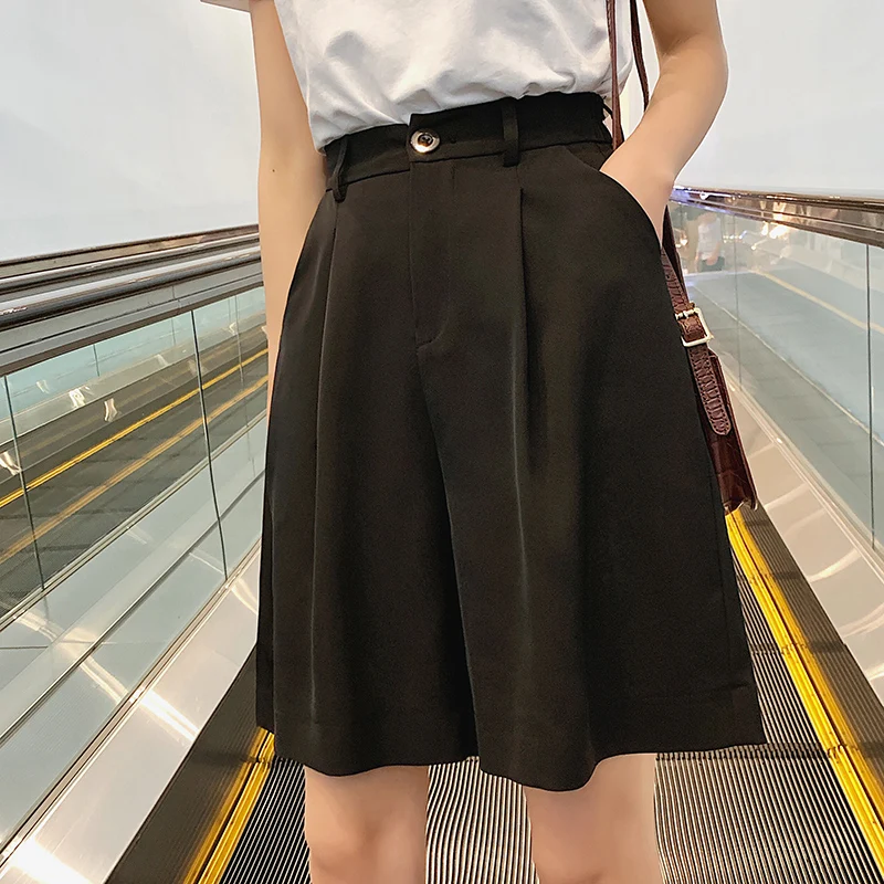 black XXXL повседневные женские шорты средней длины летние новые богемные свободные шорты с высокой талией юбки женские элегантные широкие шорты - Цвет: black