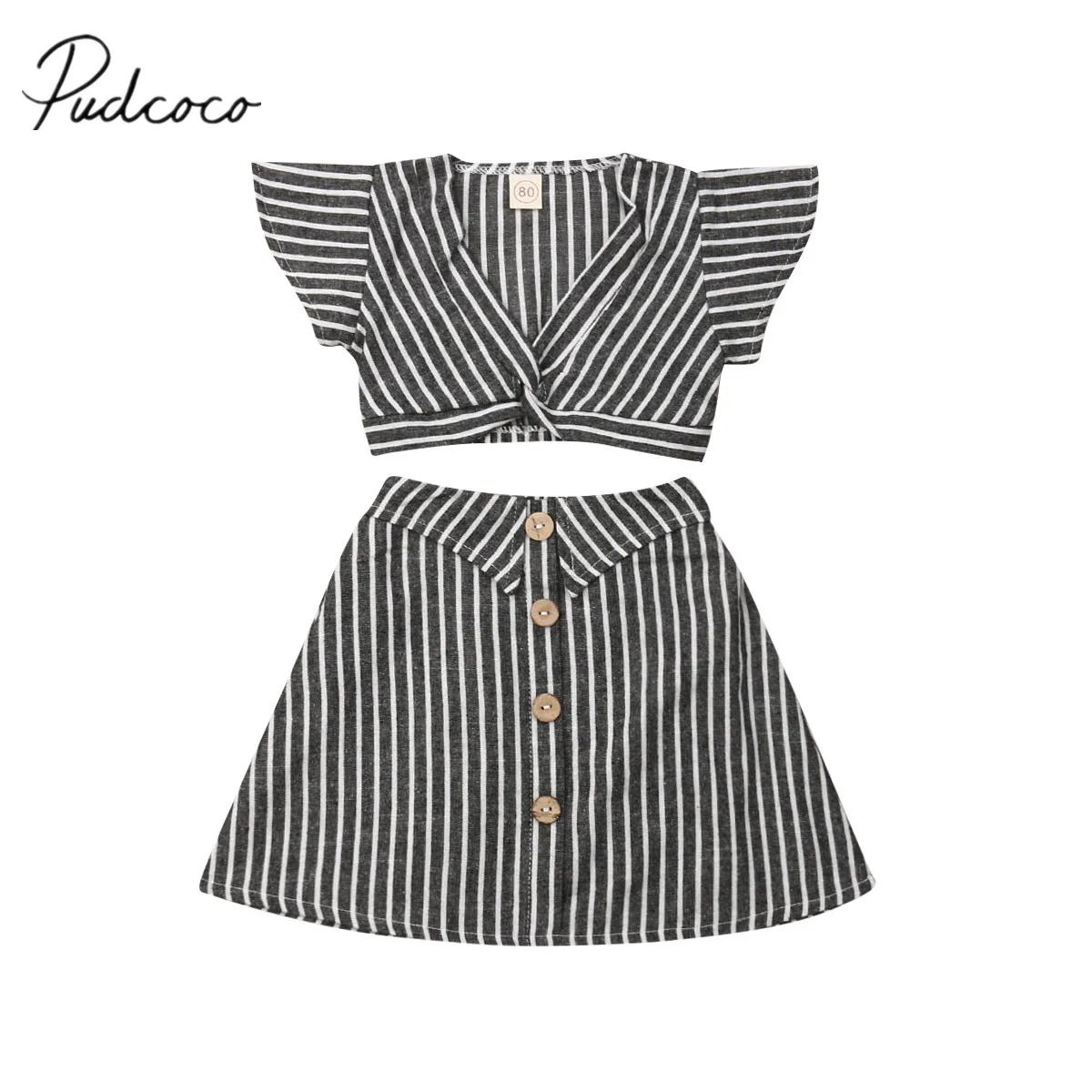 Детский летний комплект из топа и юбки с коротким рукавом трапециевидной