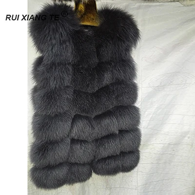 dark grey Женская шуба из натурального Лисьего меха, короткая жилетка, осенняя и зимняя верхняя одежда из натурального Лисьего меха, женская жилетка с круглым вырезом - Цвет: dark grey