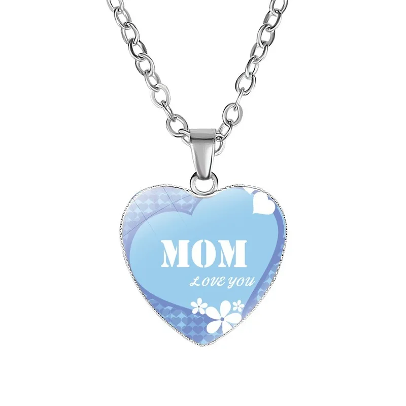 День матери надписи MOM Love Heart стеклянный кабошон для кулона ожерелье Серебряный