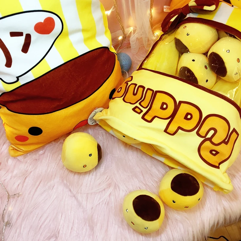 

1bag Yellow Pudding Plush Toys Stuffed Animals With 8pcs Small Chicken Egg Pudding Toy Kids Christmas Gift