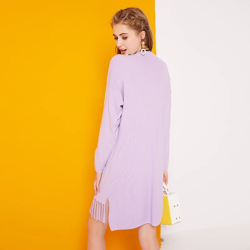 2017 осеннее Новое Женское фиолетовое платье с длинными рукавами свободное зимнее