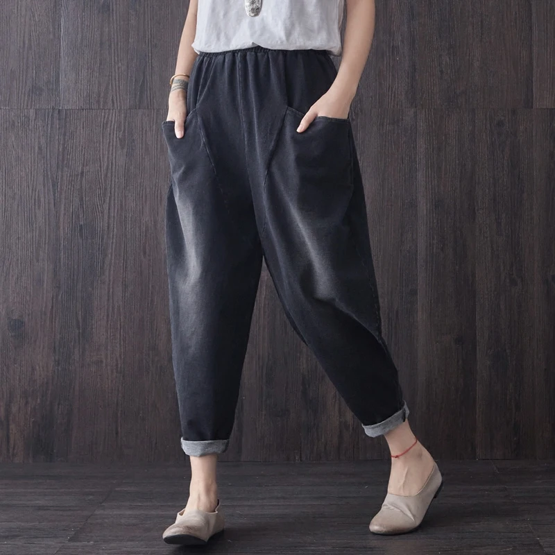 Harem pants for women plus size loose denim jeans casual capris autumn spring elasitc waist new fashion high yfs0702 |