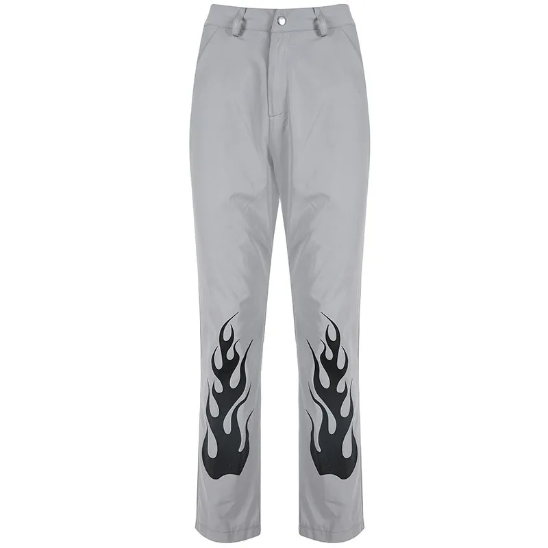 Gray Pant Rapwriter/женские брюки с высокой талией с огненным принтом, лето, повседневные спортивные штаны Харадзюку, джоггеры, прямые мешковатые штаны, уличная одежда - Цвет: Gray Pant