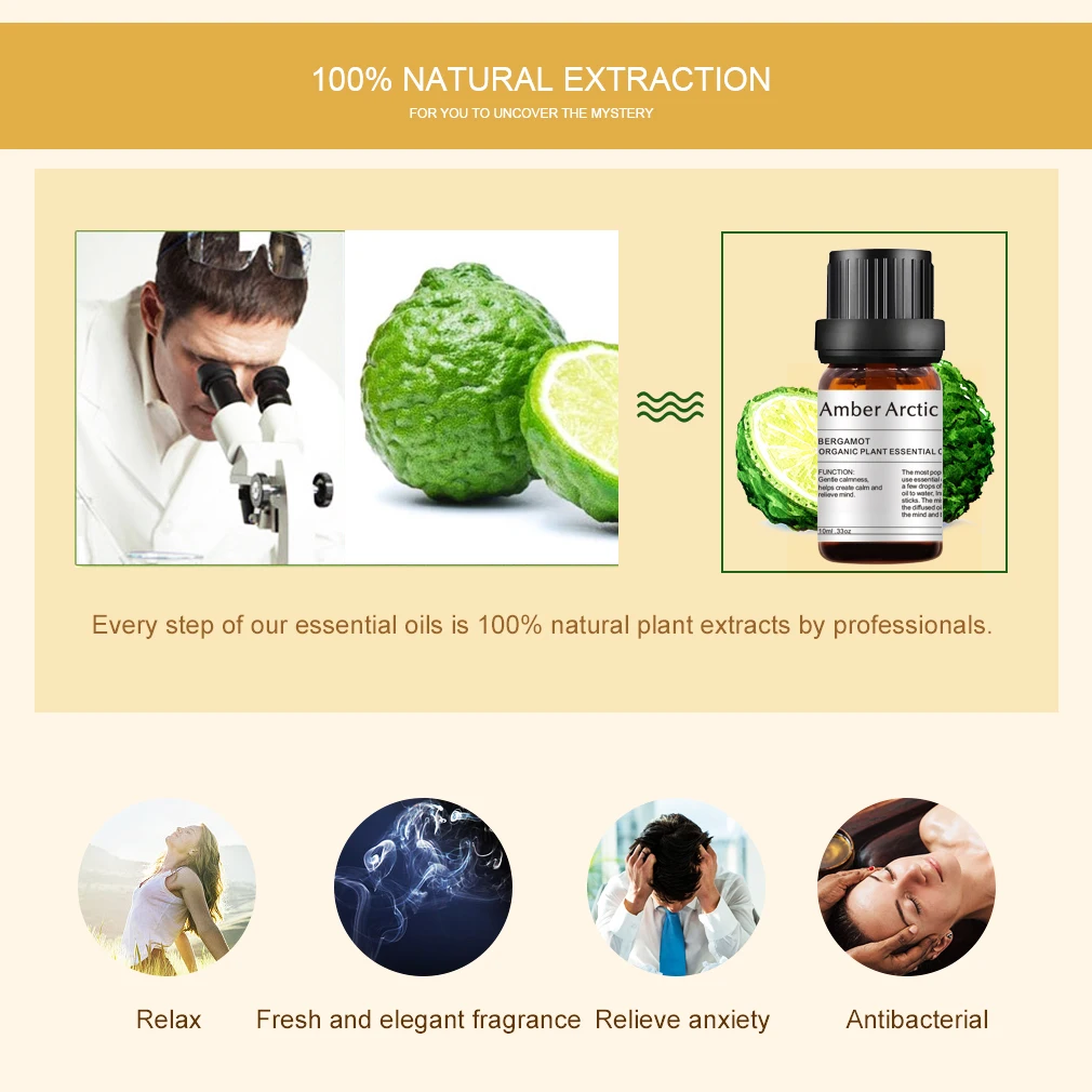 Refreshing Bergamot Essential Oil 10ml Pure Natural Facial Care Clean Skin Balance Water-oil Aromathery Massage | Красота и здоровье