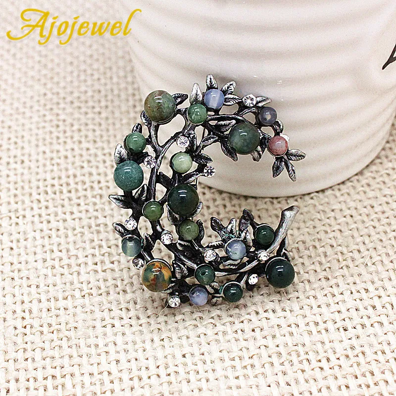 

Ajojewel Beautiful Red & Blue Jewelry Natural Stone Brooch Scarf Flower Branch Brooches Pins For Women Fine Jewelry Gift
