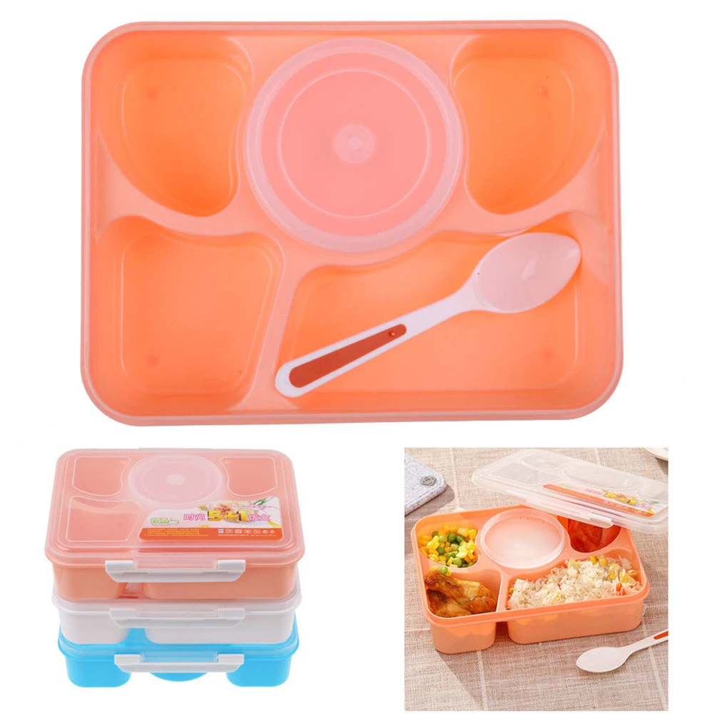 Bento Box пластик 5 отсеков Ланч-бокс безопасный для микроволновой печи с йогуртом