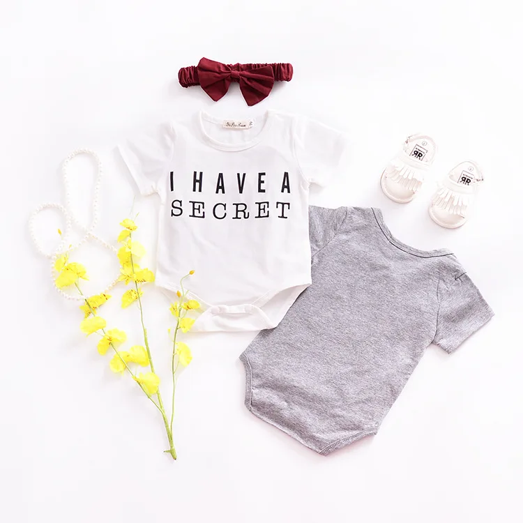 Детский хлопковый комбинезон с коротким рукавом буквенным принтом|girl bodysuit|boy