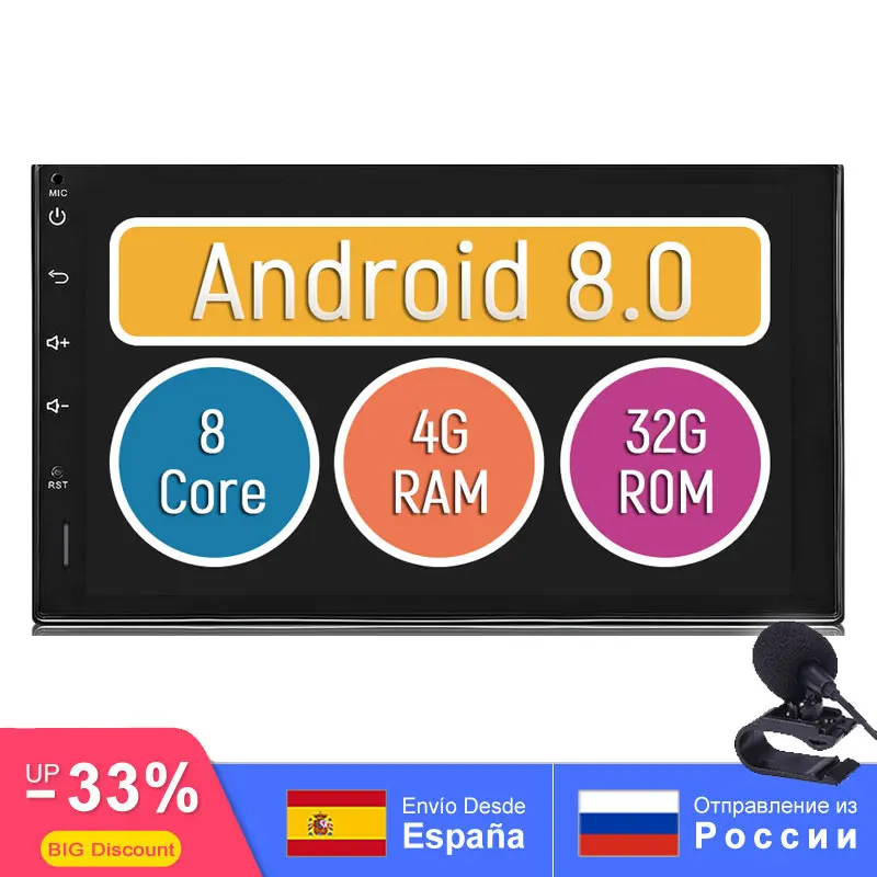 7 &quotдвойной 2Din головное устройство 1 8 ГГц Android 0 Octa Core 4 Гб + 32 ГБ автомобиль радио gps