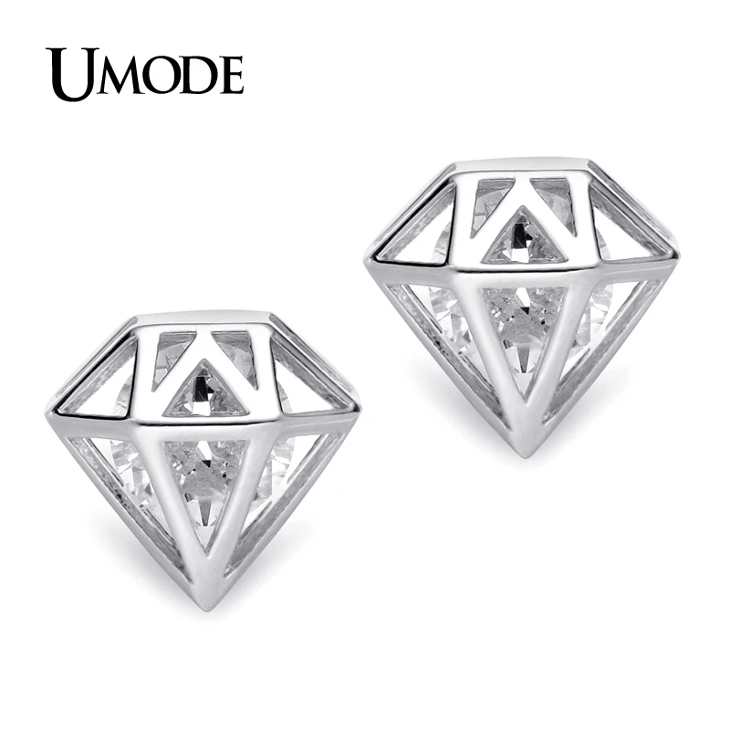 Женские серьги гвоздики UMODE цвета розового золота с фианитом AAA + лучшие подарки