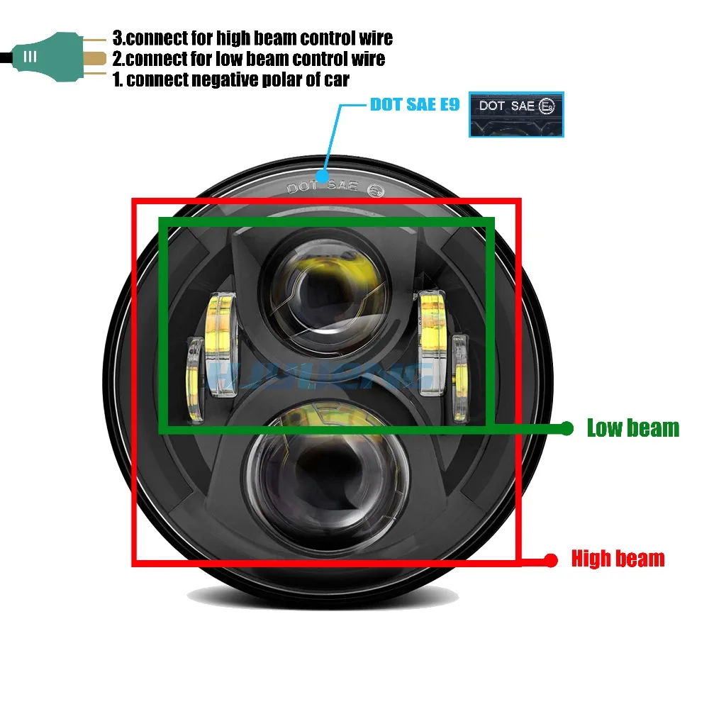 60w 7&quot Round LED Headlight For Jeep Wrangler Land-rover Defender 7 inch H4 Hi/low Headlamp |