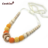 crochet beads baby teether necklace beads safe teething necklace with organic natural wood toy mom kids wooden teether necklace