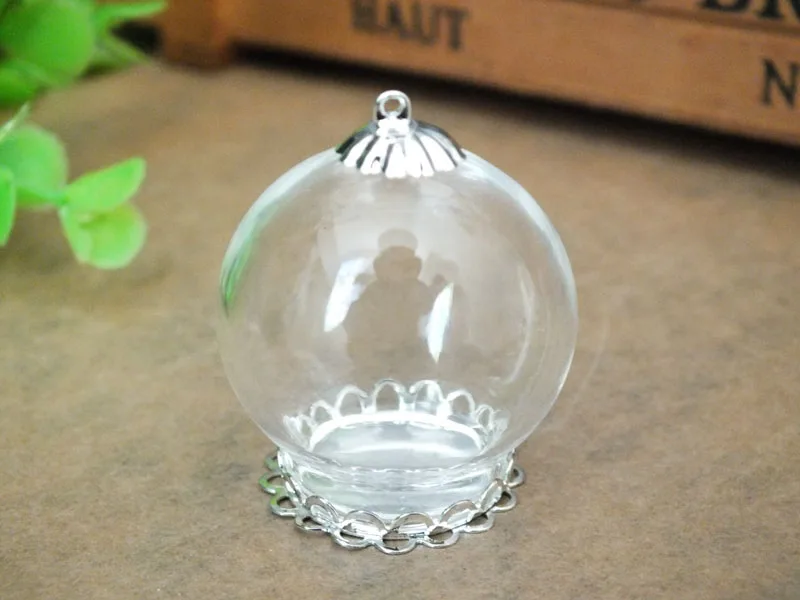 30x20mm Mini glass globe sliver plated flower base sit vial pendant handmade jewelry with chain | Украшения и аксессуары