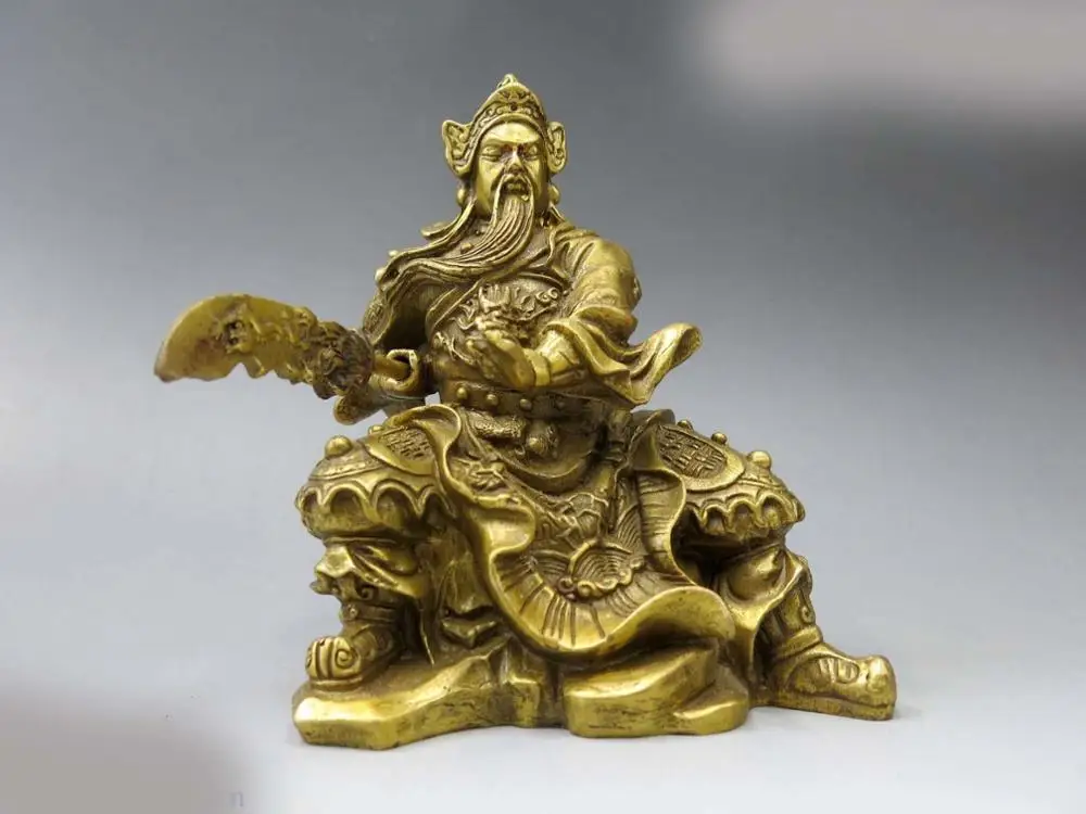 DS Китай латунь скульптура резной дракон меди Боевое бог богатства Гуань Юй