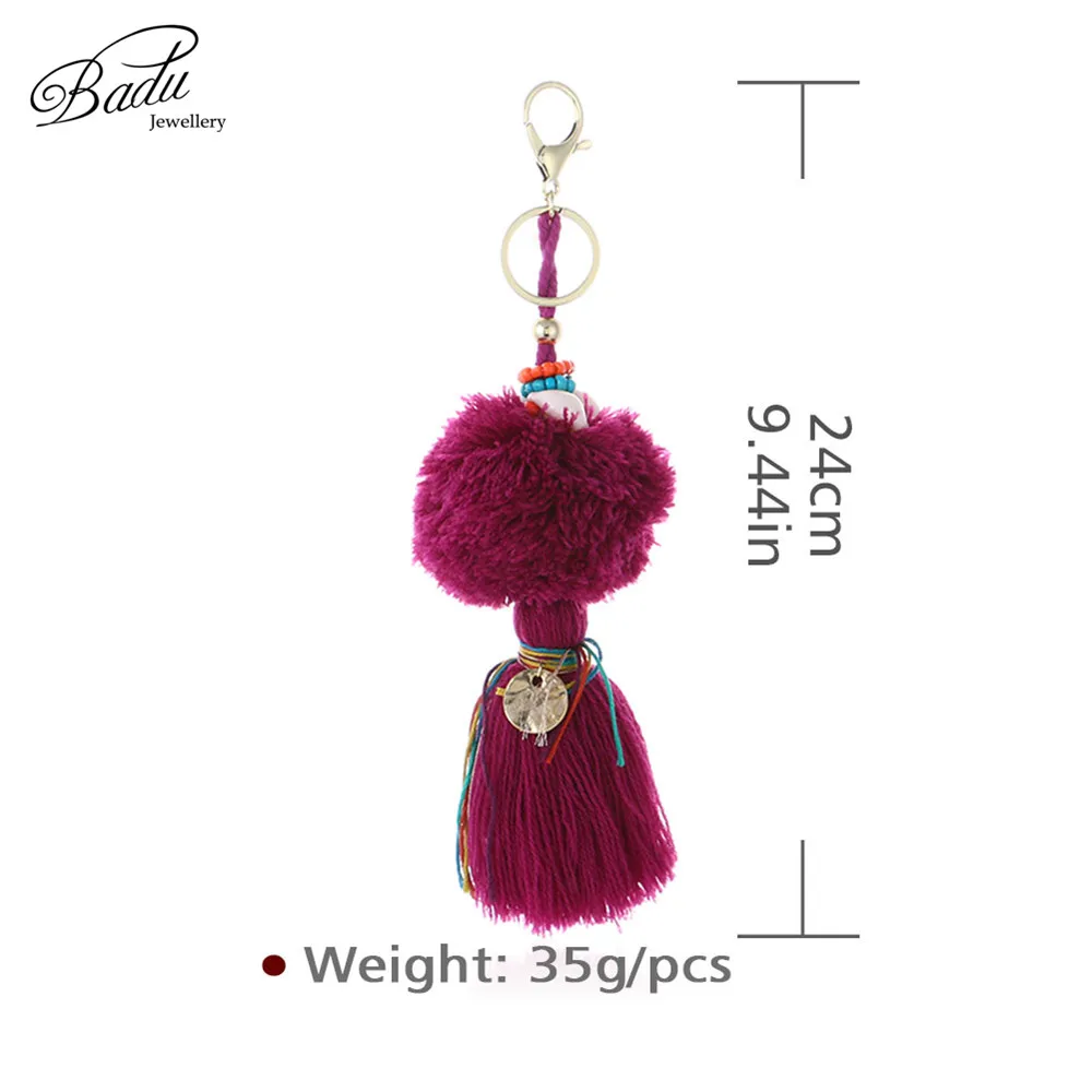 Badu Pompom Key Chain Purple Cotton Tassel Vintage Statement jewelry Shell Fringe Autumn Winter Wholesale | Украшения и