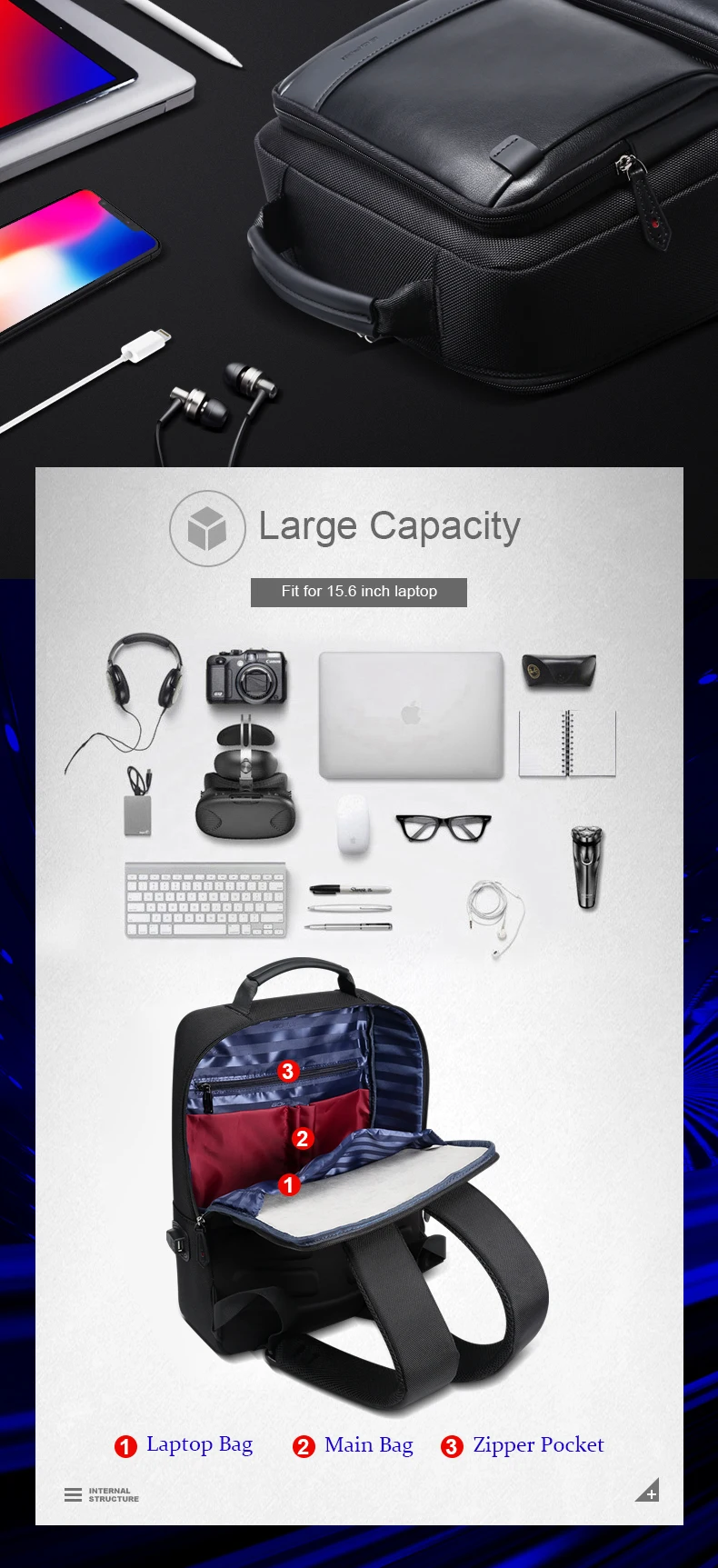 BOPAI Mochilas, корейский стиль, 15,6 дюймов, рюкзак для ноутбука, USB зарядка, 14 дюймов, водонепроницаемый мужской рюкзак, рюкзак для путешествий, черный рюкзак