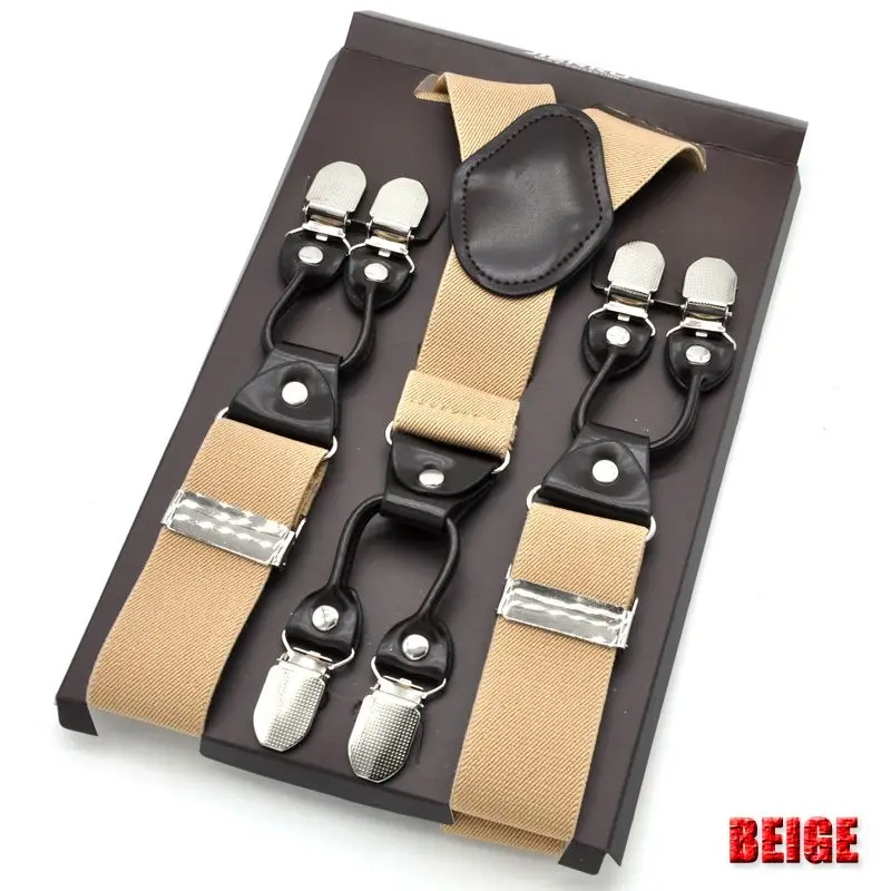 Beige Мужские подтяжки кожаные повседневные ремни y-образной формы мужские брюки Suspensorio упругие зажимы-на Ceinture suspendue 3,5*120 см - Цвет: Beige