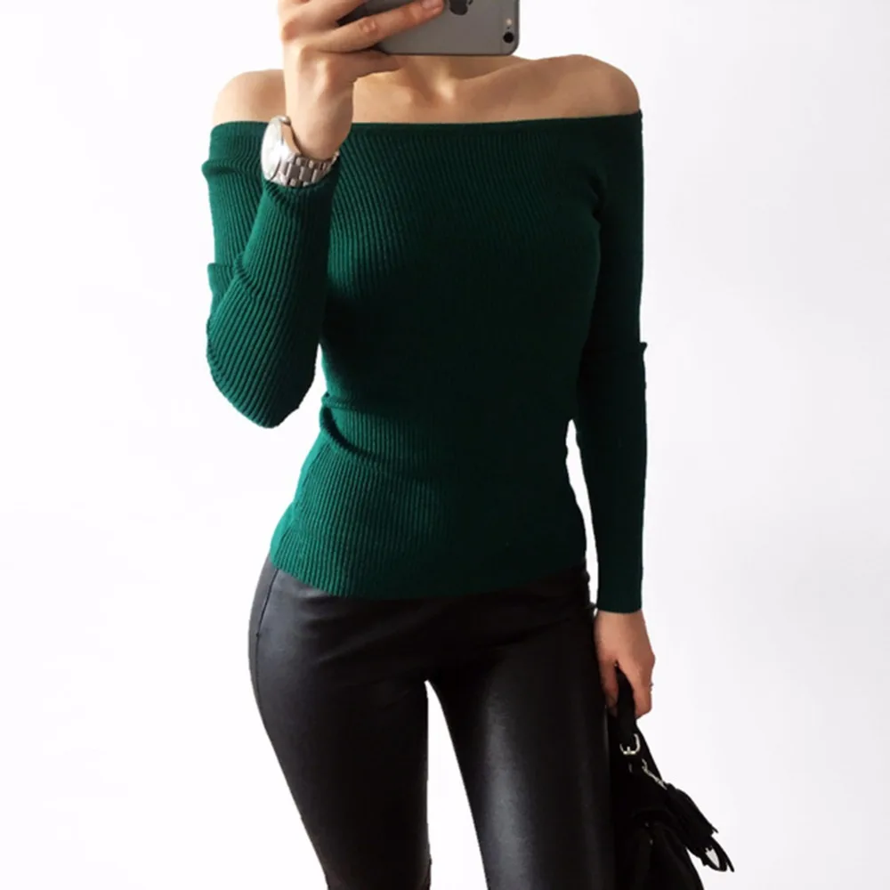 Yanueun Женский трикотажный свитер с длинным рукавом и вырезом-лодочкой, женский джемпер, весна-осень