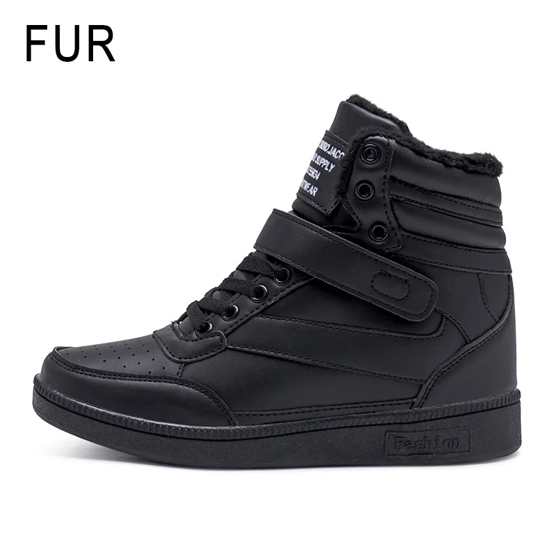 black fur LAKESHI; Новинка года; женские ботинки; Зимние Теплые ботильоны на меху; женские зимние ботинки; кроссовки на платформе, увеличивающие рост; женская обувь - Цвет: black fur