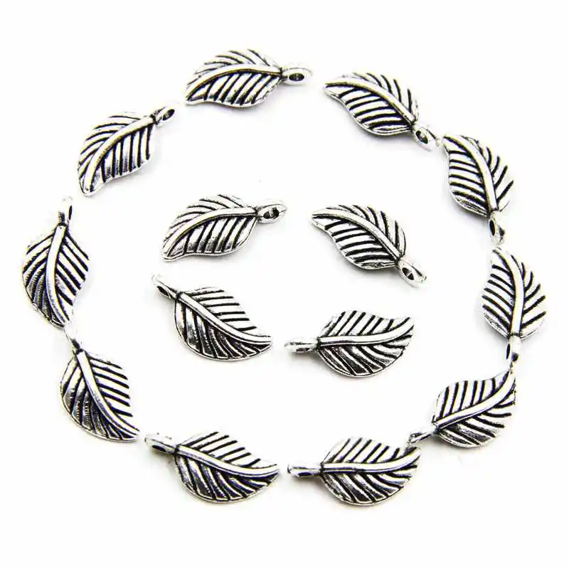 100pcs 7*15mm Antique Silver Metal Leaf Charms Pendant Fashion Jewelry For Bracelet Making Free Shipping! HJ00064 | Украшения и