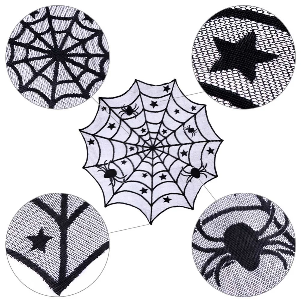 40-дюймовая кружевная скатерть Spiderweb черного цвета для Хэллоуина Декор