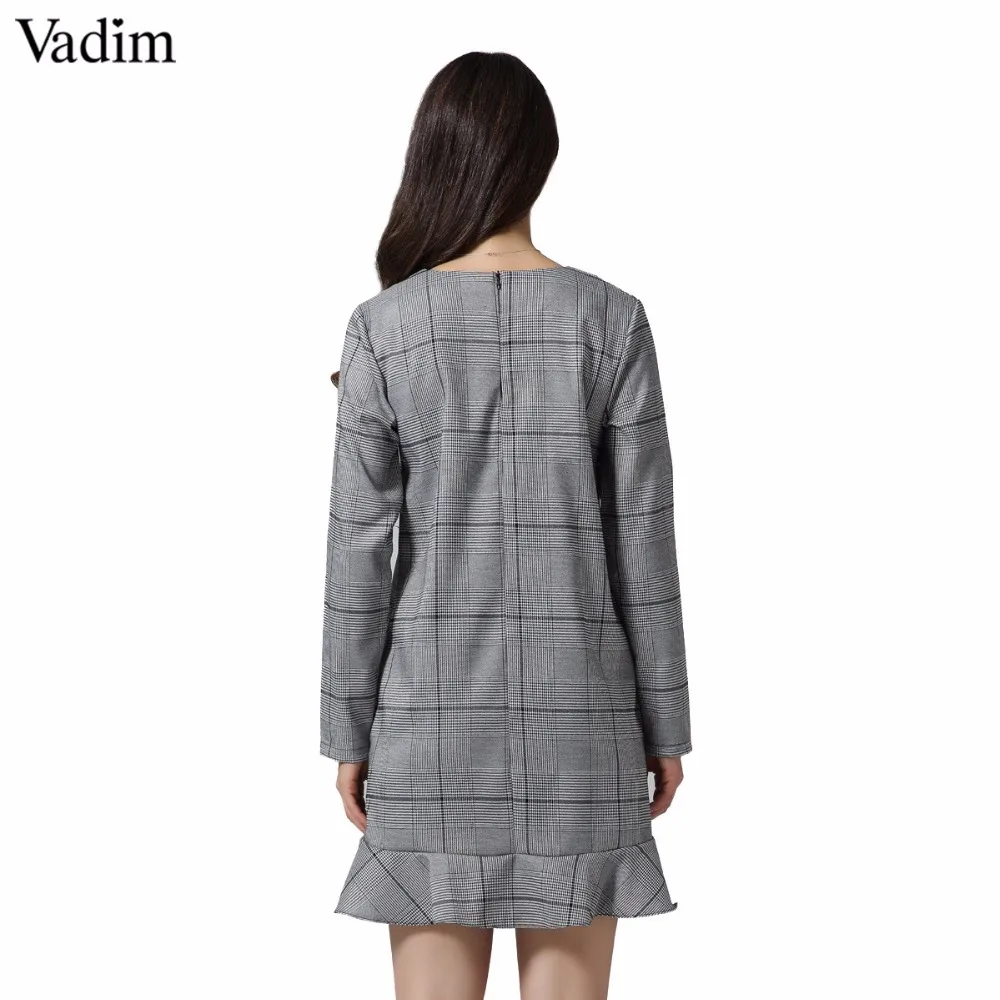 Платье Vadim женское клетчатое мини платье с длинным рукавом и оборками|vestidos mujer|mini
