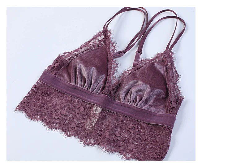 Сексуальный мусс ресницы кружева бархат без обода Bralette нижнее белье дамы бюстгальтер набор тонкий сексуальный фиолетовый черный синий бюстгальтеры